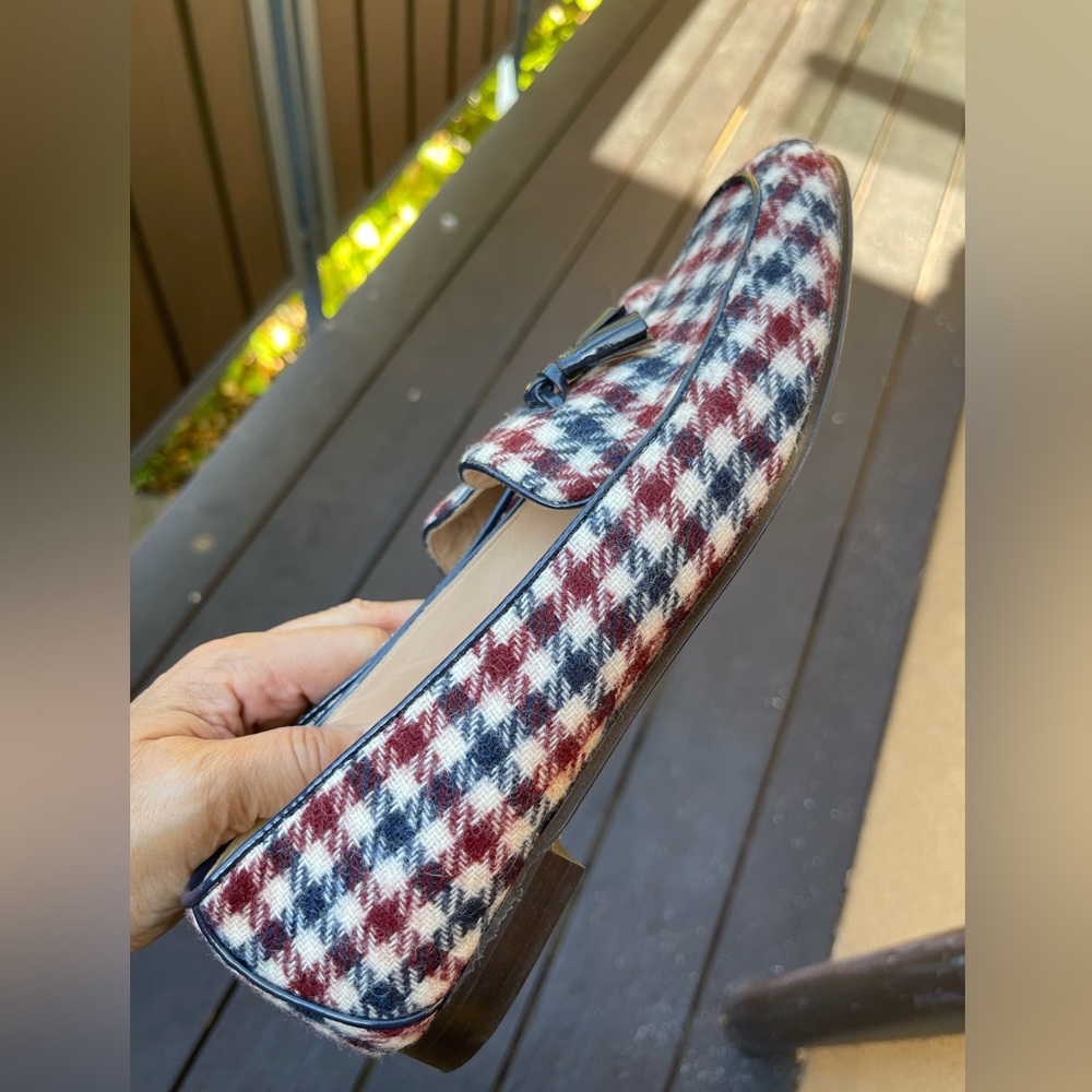 J. CREW Charlie Tassel Loafers Burgandy, White & Navy Blue Tweed Houndstooth 🎉 - Picture 13 of 15